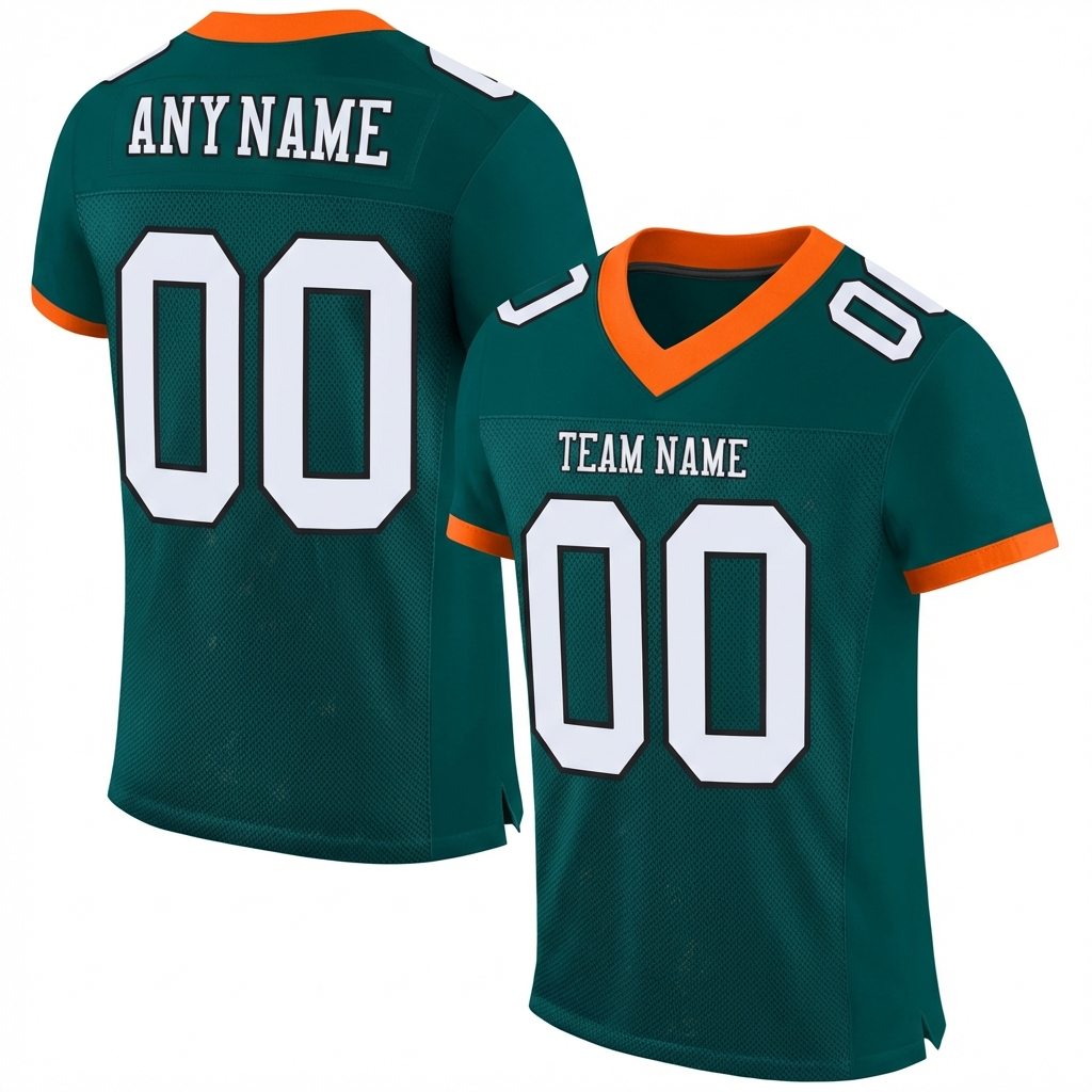 Custom Midnight Green & White/Orange Football Jersey