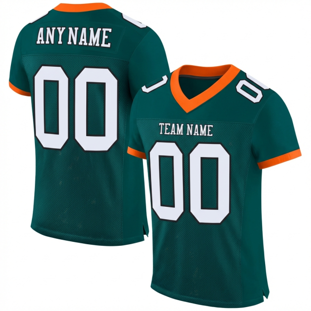 Custom Midnight Green & White/Orange Football Jersey