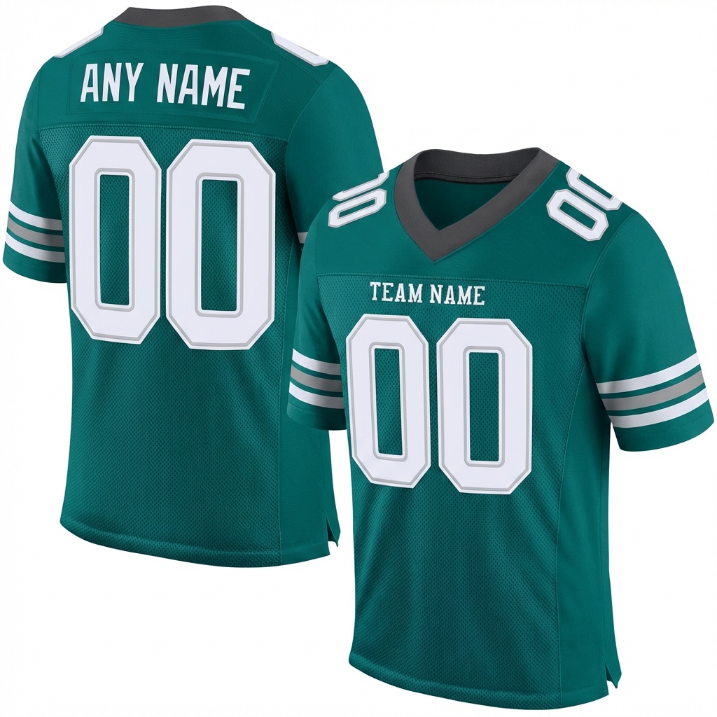 Custom Midnight Green & White/Sliver Football Jersey
