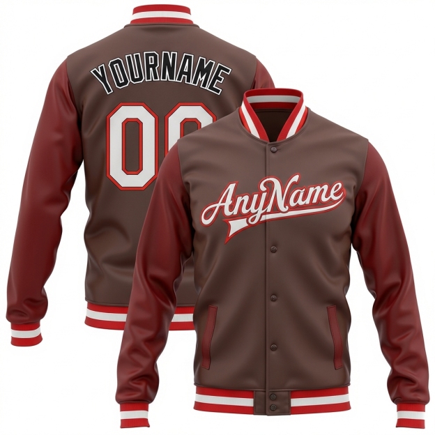 Custom Black & White/Burgundy Full-Snap Raglan Sleeves Fleece Jacket