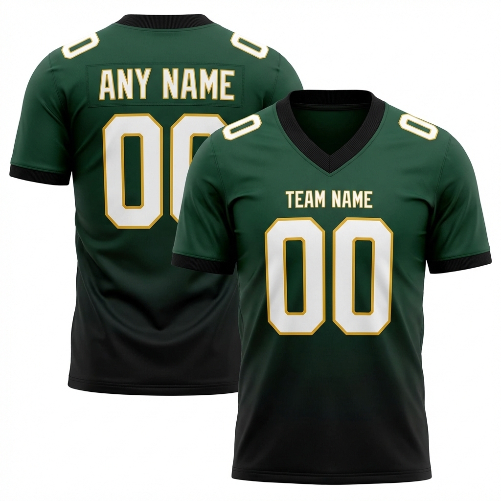 Custom Dark Green & Black/White Fade Fashion Football Jersey
