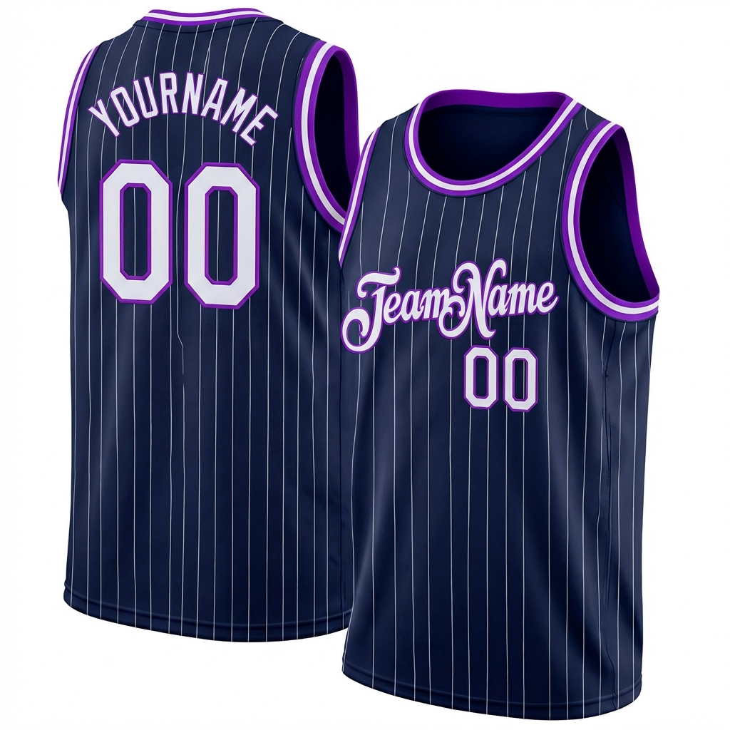 Custom Navy & White/Purple Pinstripes Basketball City Edition Jersey