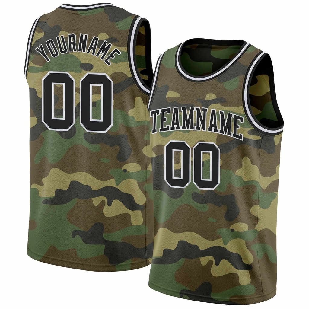 Custom Camo Black & White Salute To Service Basketball City Edition Jersey