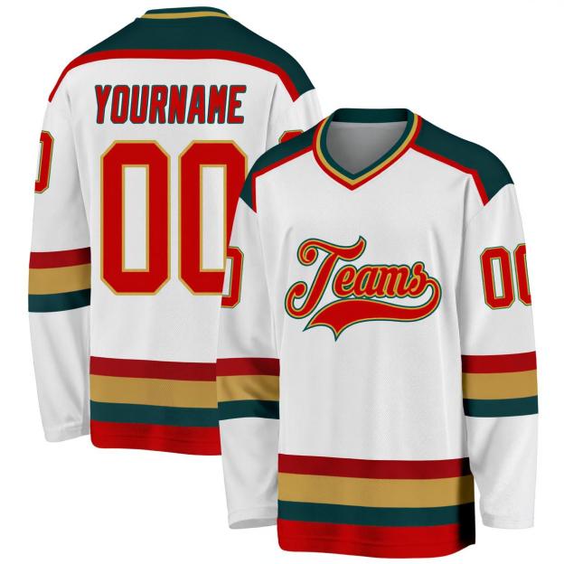 Custom White & Red/Gold Hockey Jersey