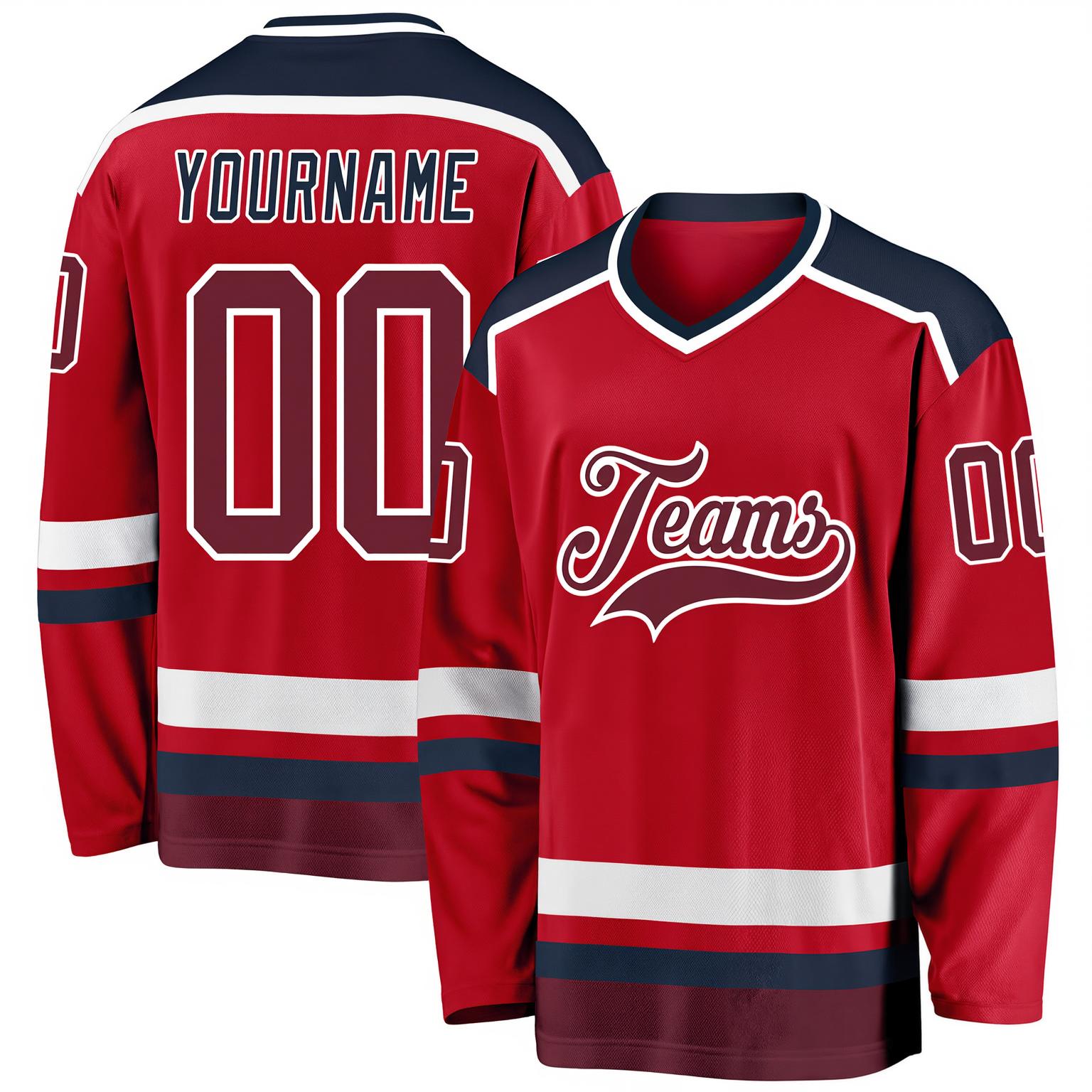 Custom Red & Burgundy/White Hockey Jersey