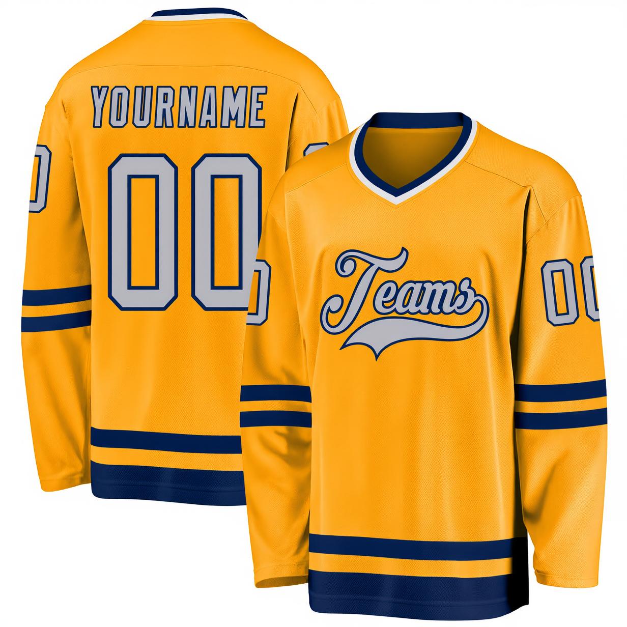 Custom Yellow & Grey/Royal Hockey Jersey