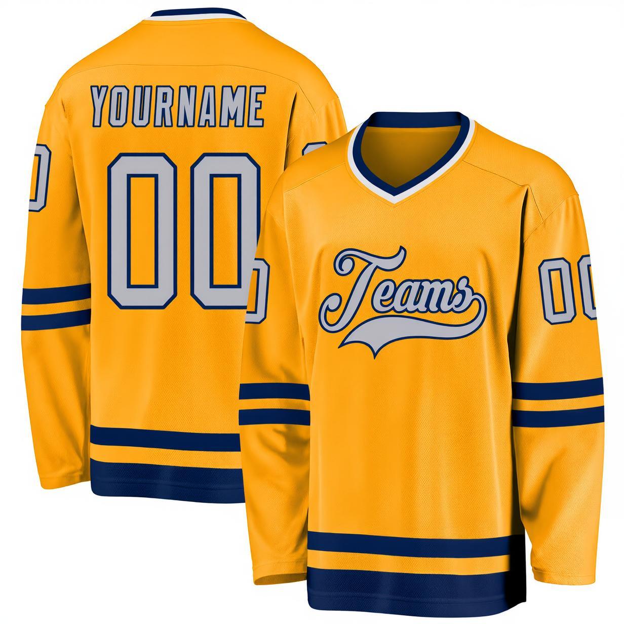 Custom Yellow & Grey/Royal Hockey Jersey