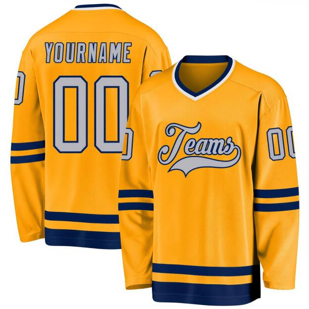 Custom Yellow & Grey/Royal Hockey Jersey