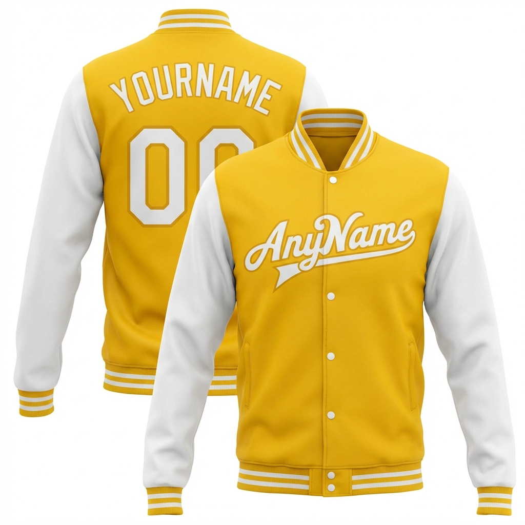 Custom Yellow & White Raglan Sleeves Full-Snap Fleece Jacket