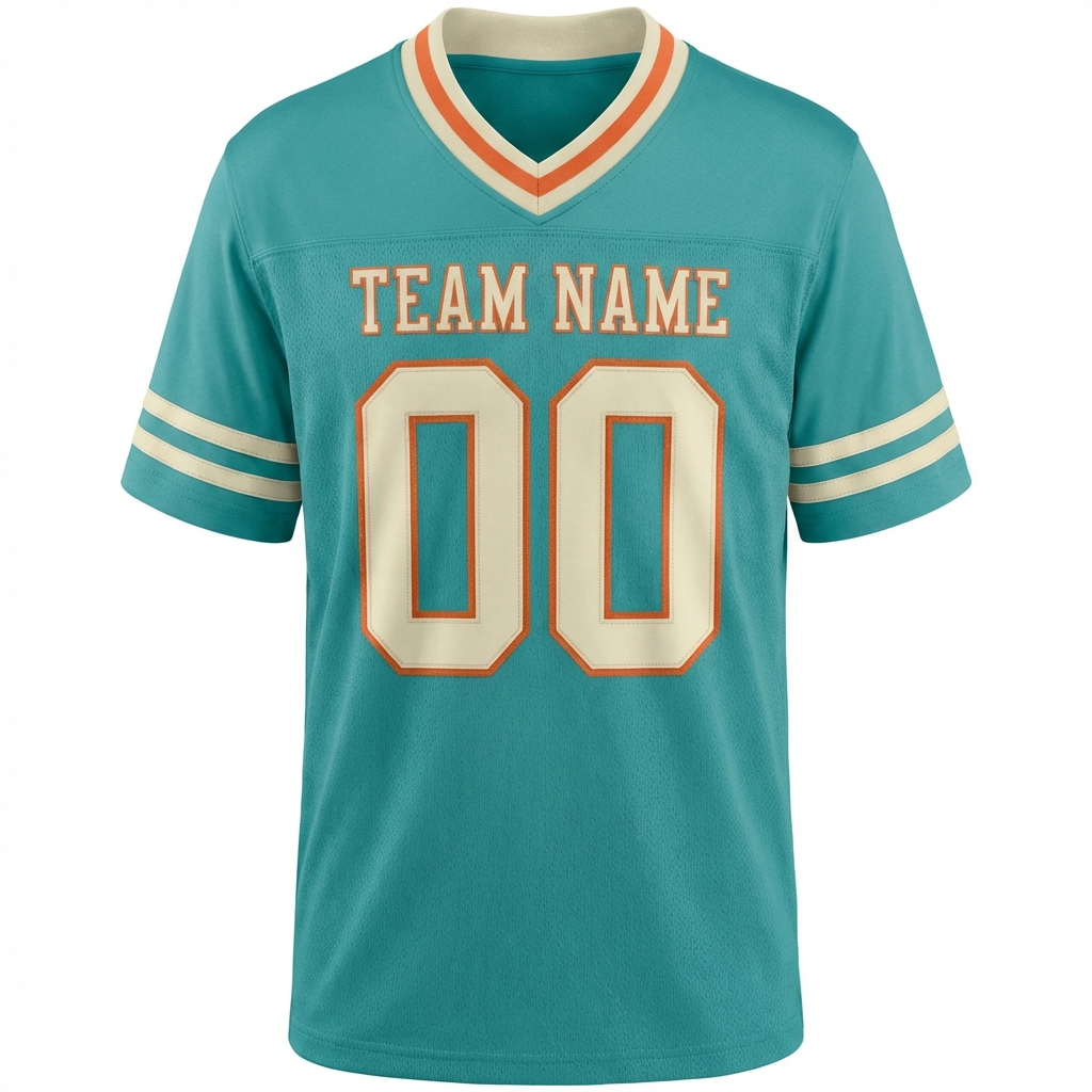 Custom Aqua & White/Orange Football Jersey