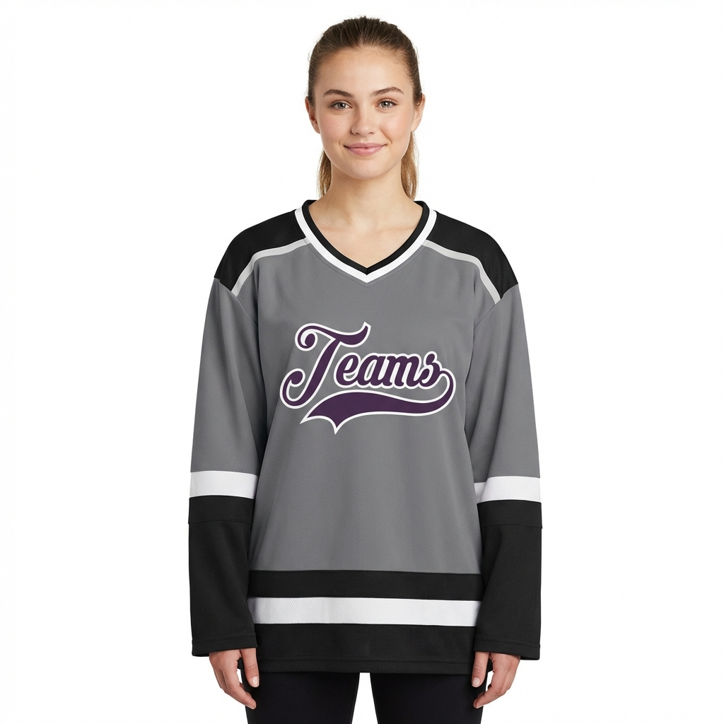 Custom Grey & Purple/White Hockey Jersey