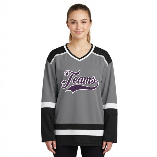 Custom Grey & Purple/White Hockey Jersey