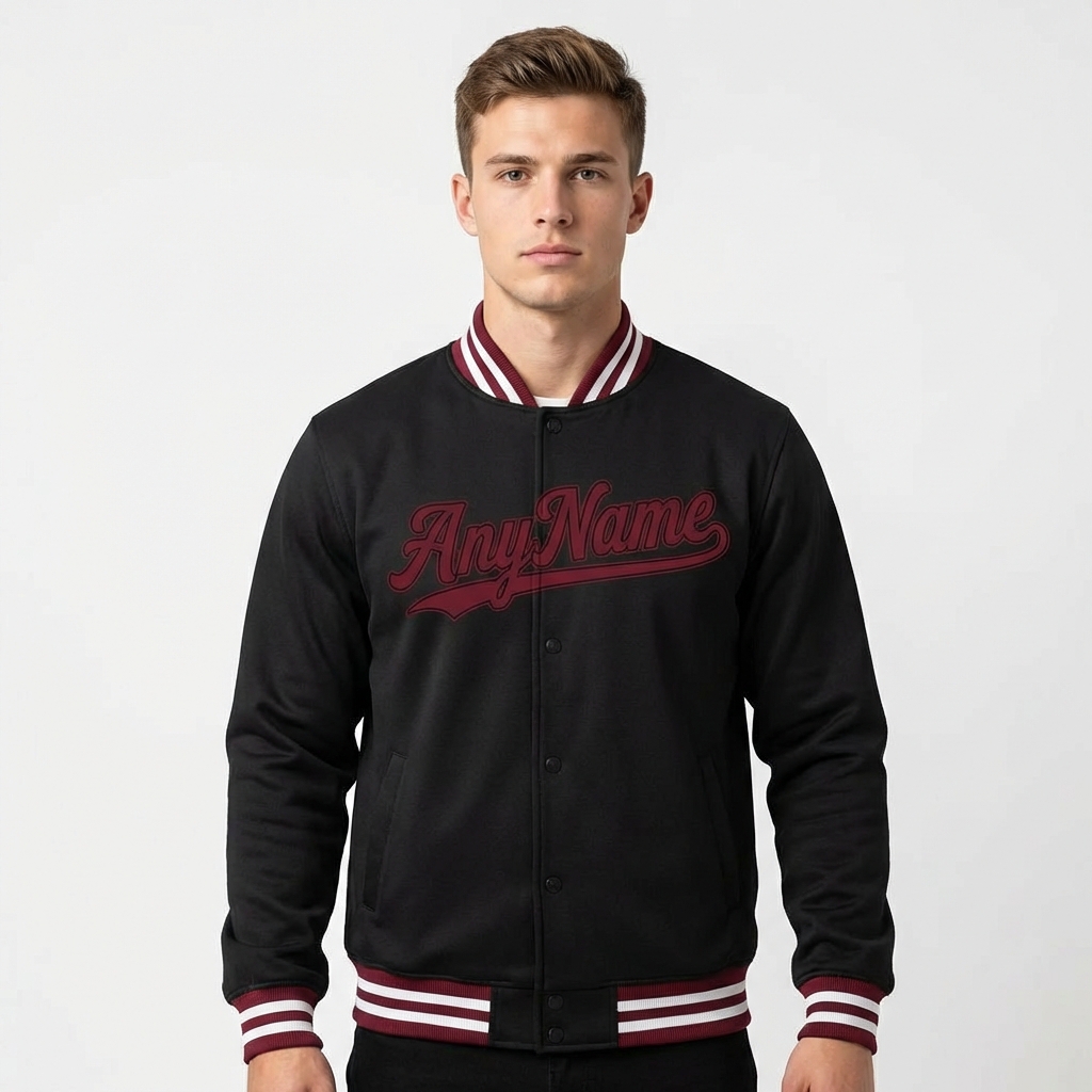 Custom Black & Burgundy/White Full-Snap Fleece Jacket