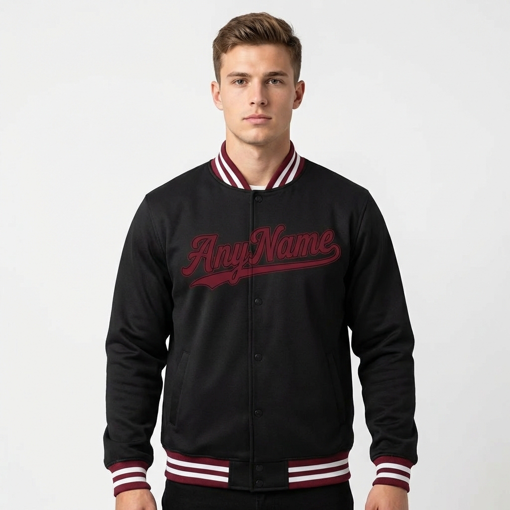 Custom Black & Burgundy/White Full-Snap Fleece Jacket