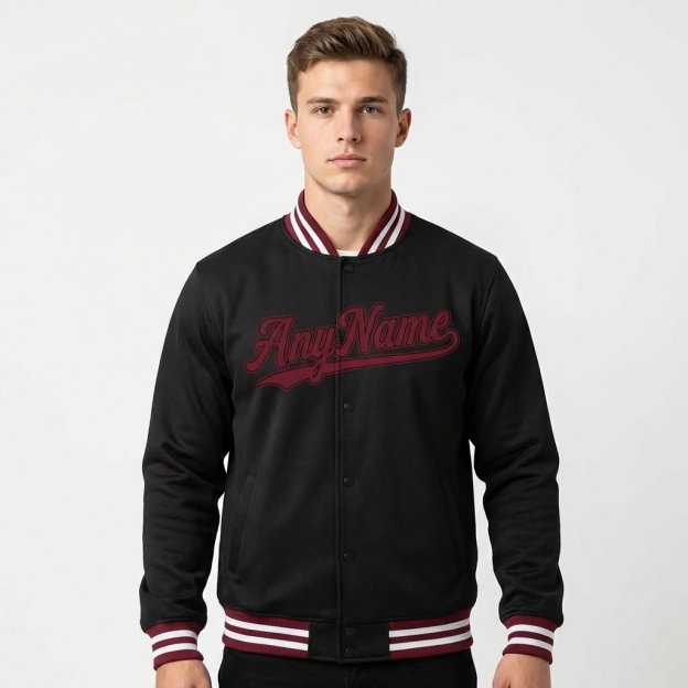 Custom Black & Burgundy/White Full-Snap Fleece Jacket