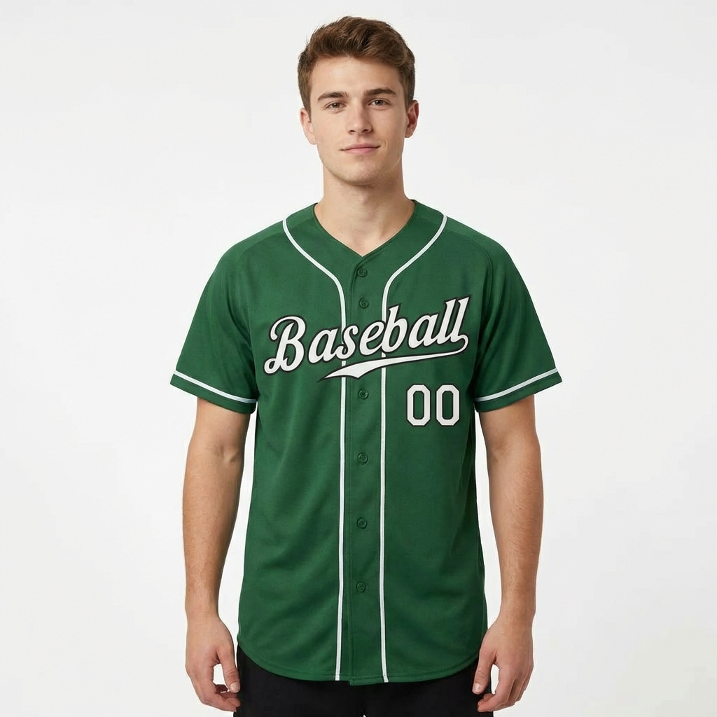 Custom Green & White/Black Baseball Jersey