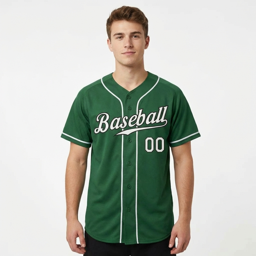 Custom Green & White/Black Baseball Jersey