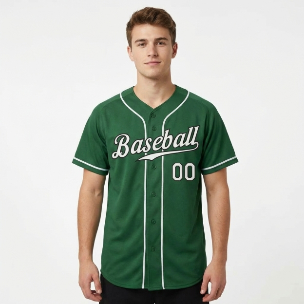 Custom Green & White/Black Baseball Jersey