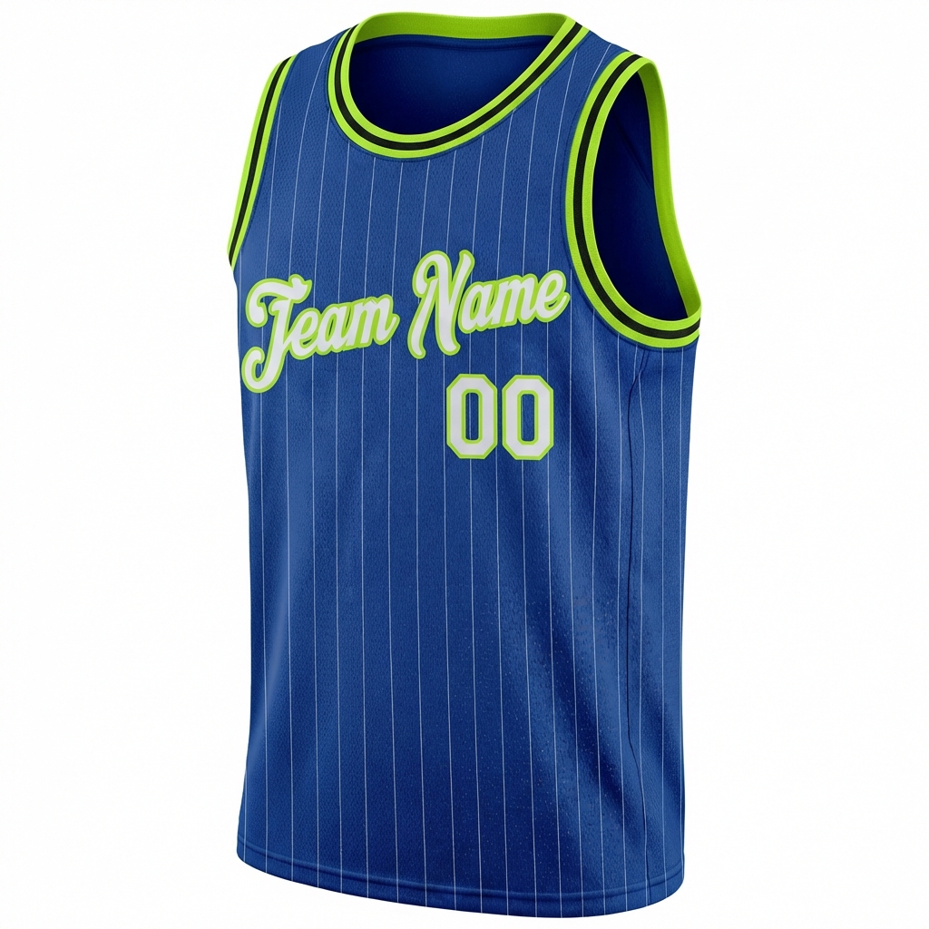 Custom Royal & White/Green Pinstripes Basketball City Edition Jersey
