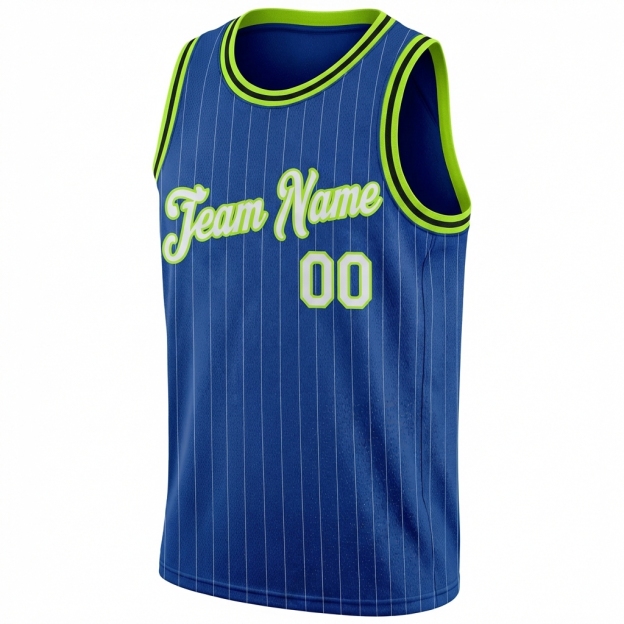 Custom Royal & White/Green Pinstripes Basketball City Edition Jersey