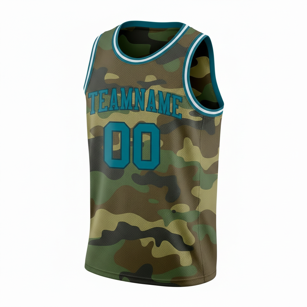 Custom Camo Teal & White Salute To Service Basketball City Edition Jersey