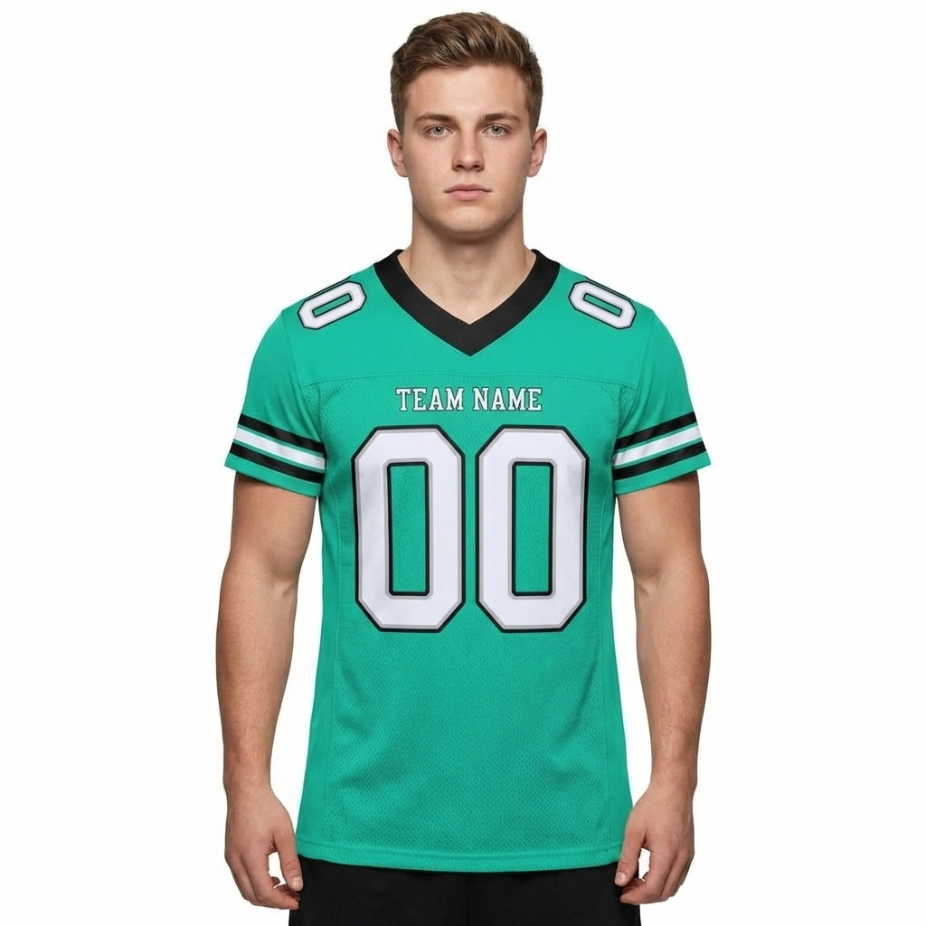 Custom Aqua & White/Black Football Jersey
