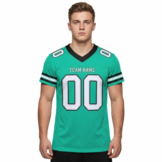 Custom Aqua & White/Black Football Jersey