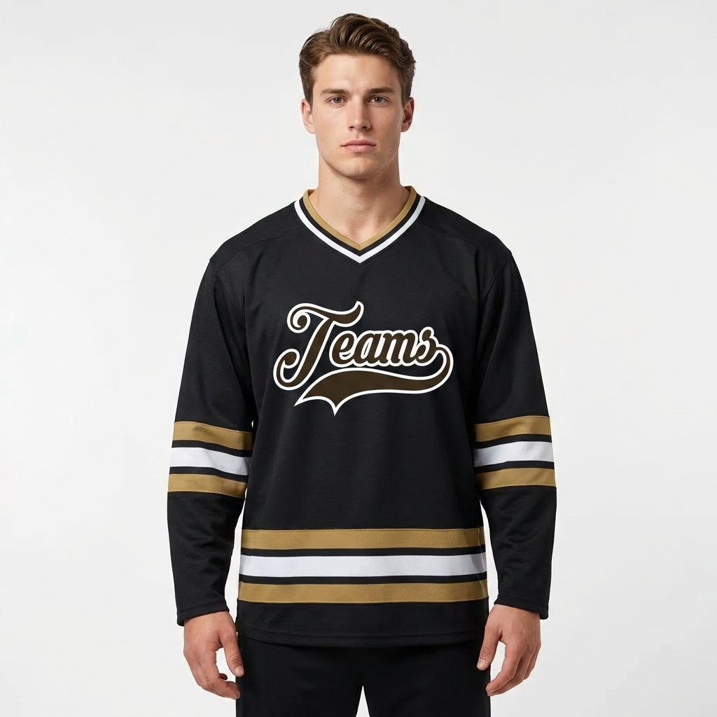 Custom Black & Brown/White Hockey Jersey
