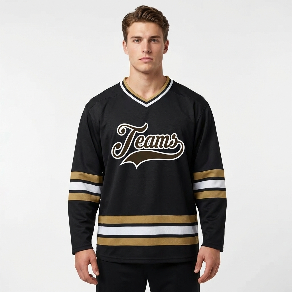 Custom Black & Brown/White Hockey Jersey