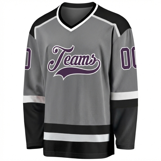 Custom Grey & Purple/White Hockey Jersey
