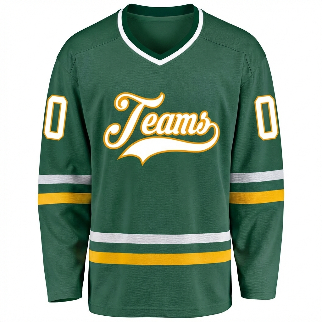 Custom Dark Green & White/Yellow Hockey Jersey