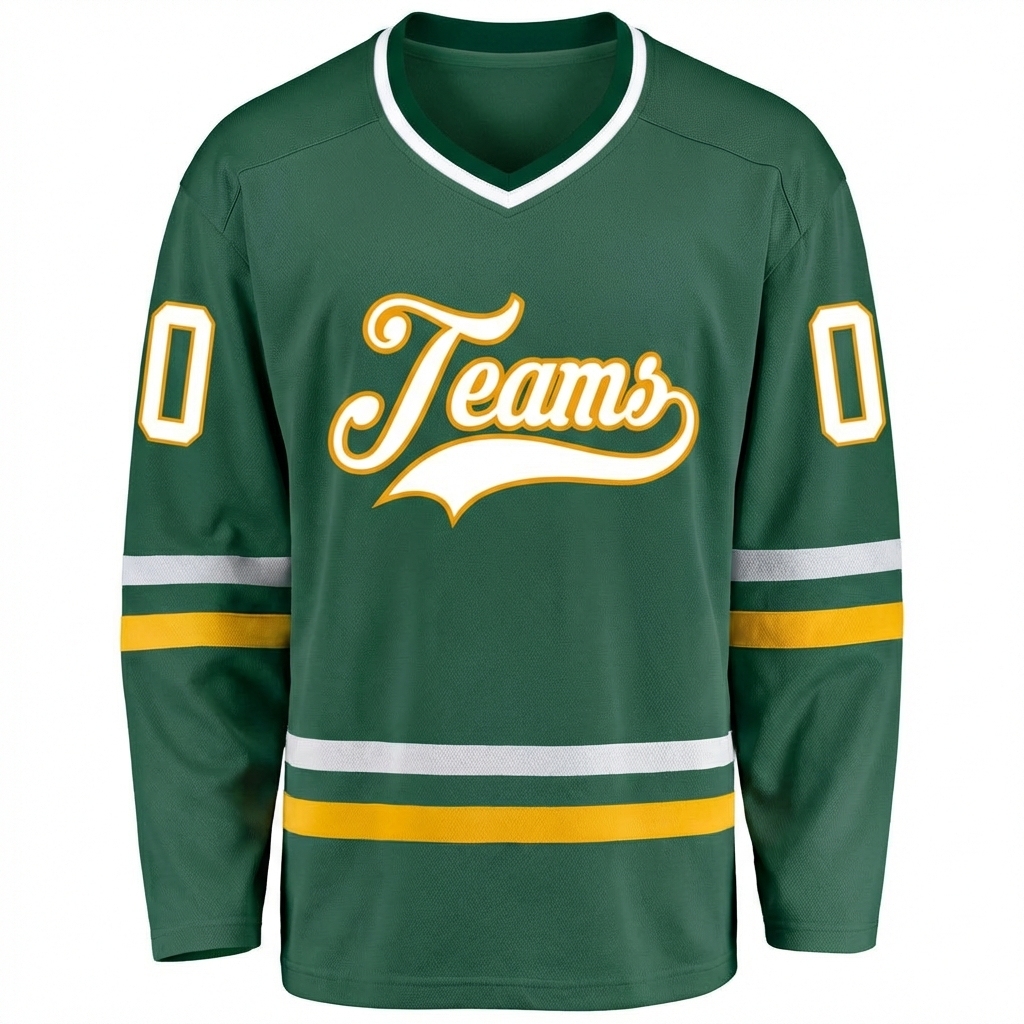 Custom Dark Green & White/Yellow Hockey Jersey