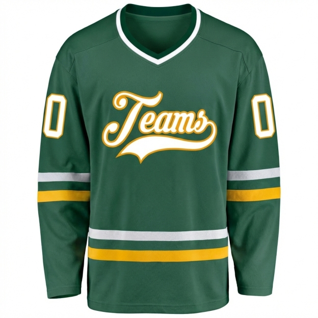 Custom Dark Green & White/Yellow Hockey Jersey