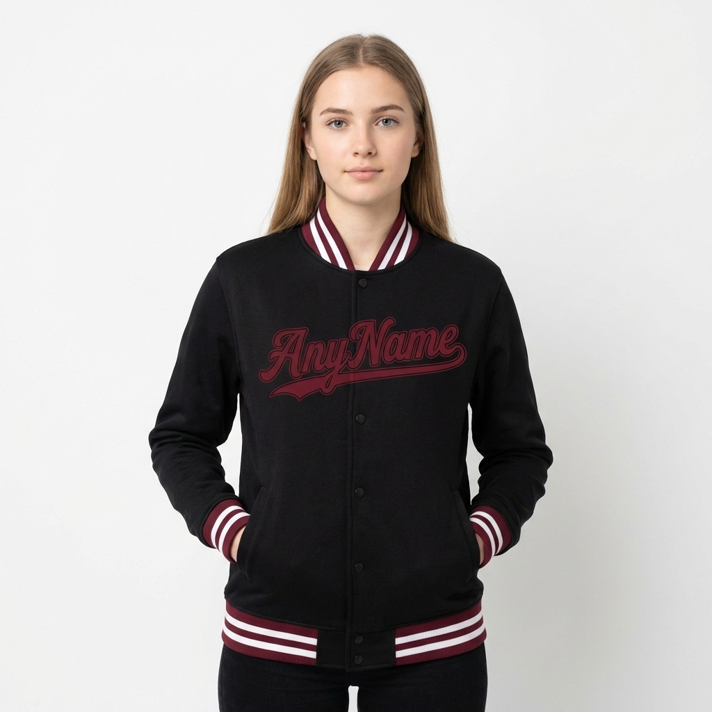 Custom Black & Burgundy/White Full-Snap Fleece Jacket
