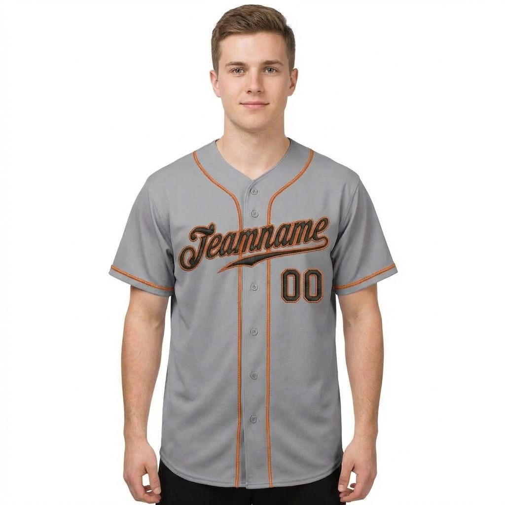 Custom Grey & Black/Orange Baseball Jersey
