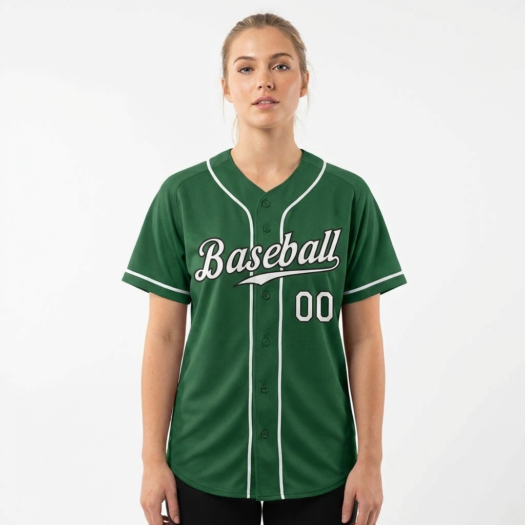 Custom Green & White/Black Baseball Jersey