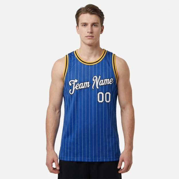 Custom Royal & White/Black Pinstripes Basketball City Edition Jersey
