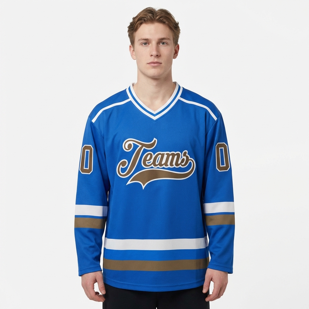 Custom Blue & Grey/White Hockey Jersey