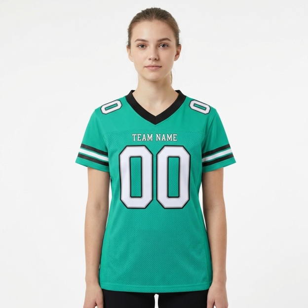 Custom Aqua & White/Black Football Jersey