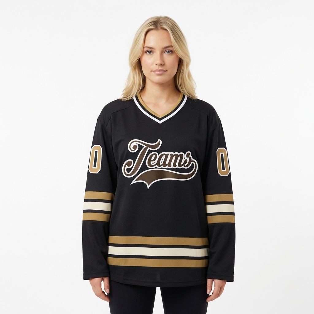 Custom Black & Brown/White Hockey Jersey