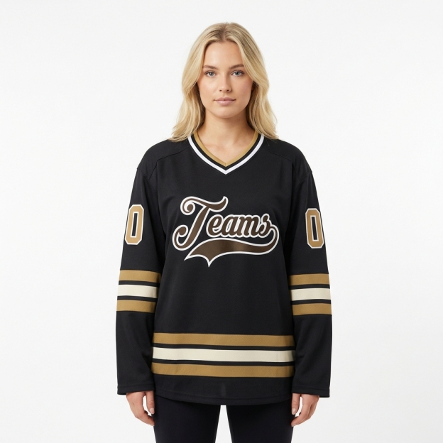 Custom Black & Brown/White Hockey Jersey