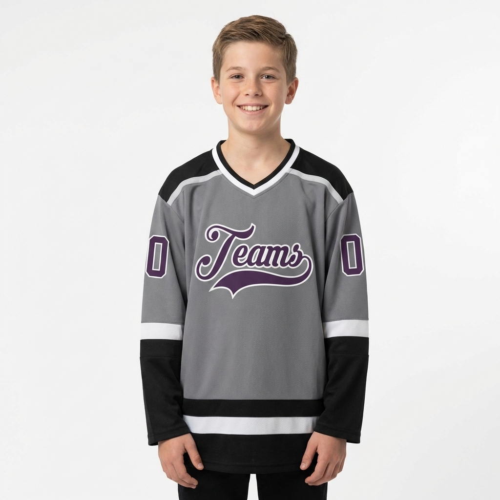 Custom Grey & Purple/White Hockey Jersey