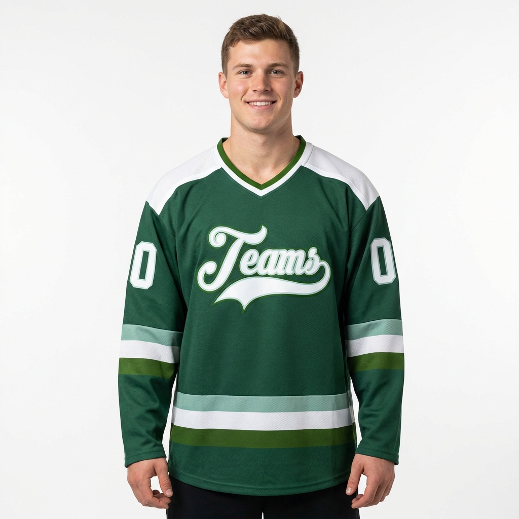 Custom Dark Green & White Hockey Jersey
