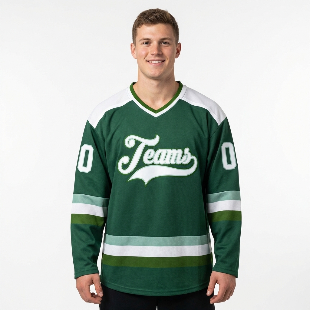 Custom Dark Green & White Hockey Jersey