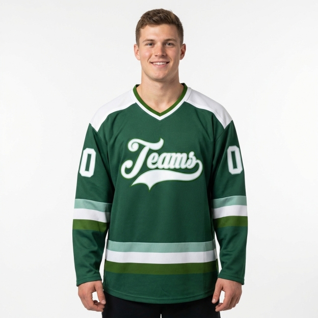 Custom Dark Green & White Hockey Jersey