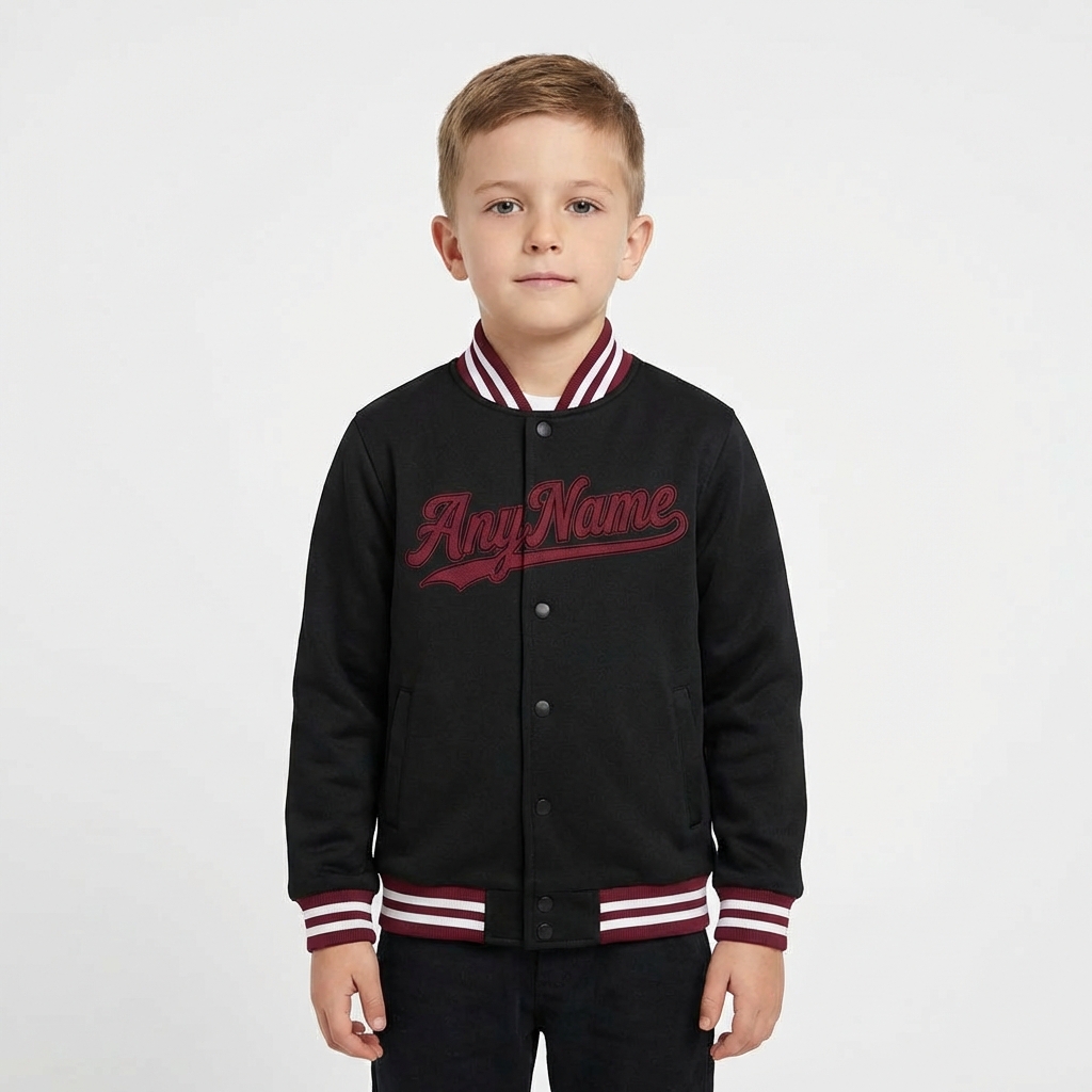 Custom Black & Burgundy/White Full-Snap Fleece Jacket
