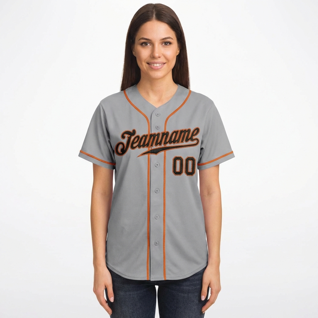Custom Grey & Black/Orange Baseball Jersey