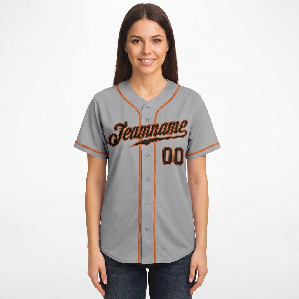 Custom Grey & Black/Orange Baseball Jersey