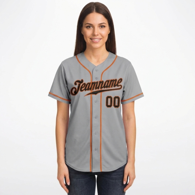 Custom Grey & Black/Orange Baseball Jersey