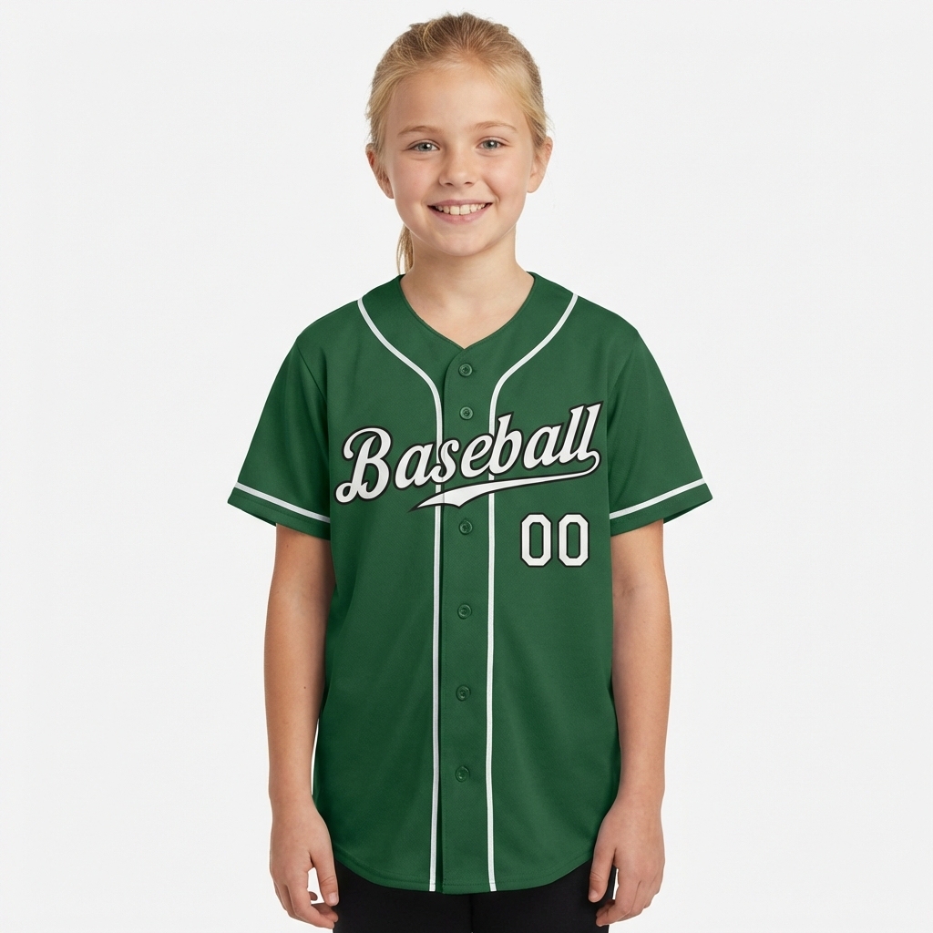 Custom Green & White/Black Baseball Jersey